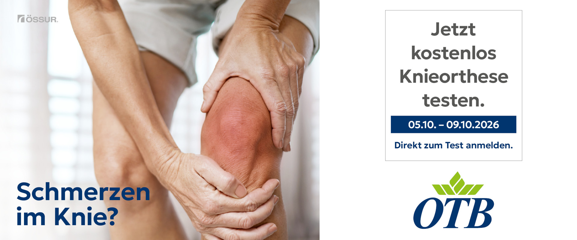 Schmerzen im Knie. Mann hält sich rotes Knie mit den Händen fest.